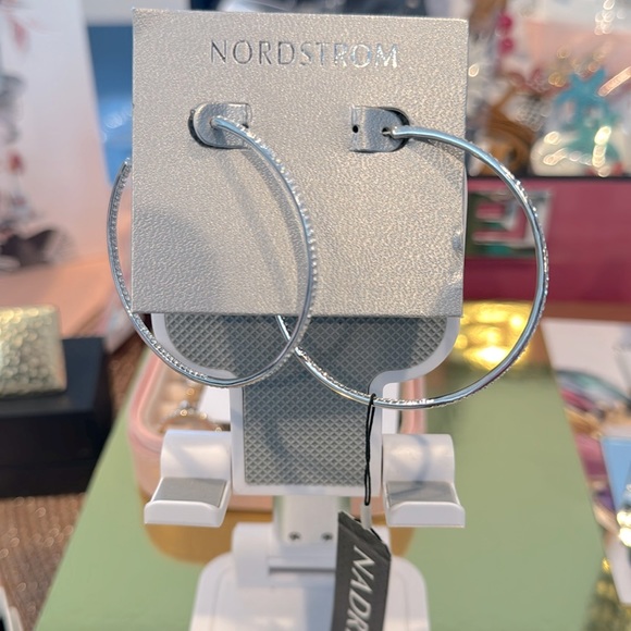 NADRI diamond style studded hoop earrings in sterling silver. New!🪩 - Picture 3 of 3